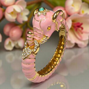 KENNETH LANE KJL Most Adorable Pink Elephant Enamel Turquoise Bangle Bracelet